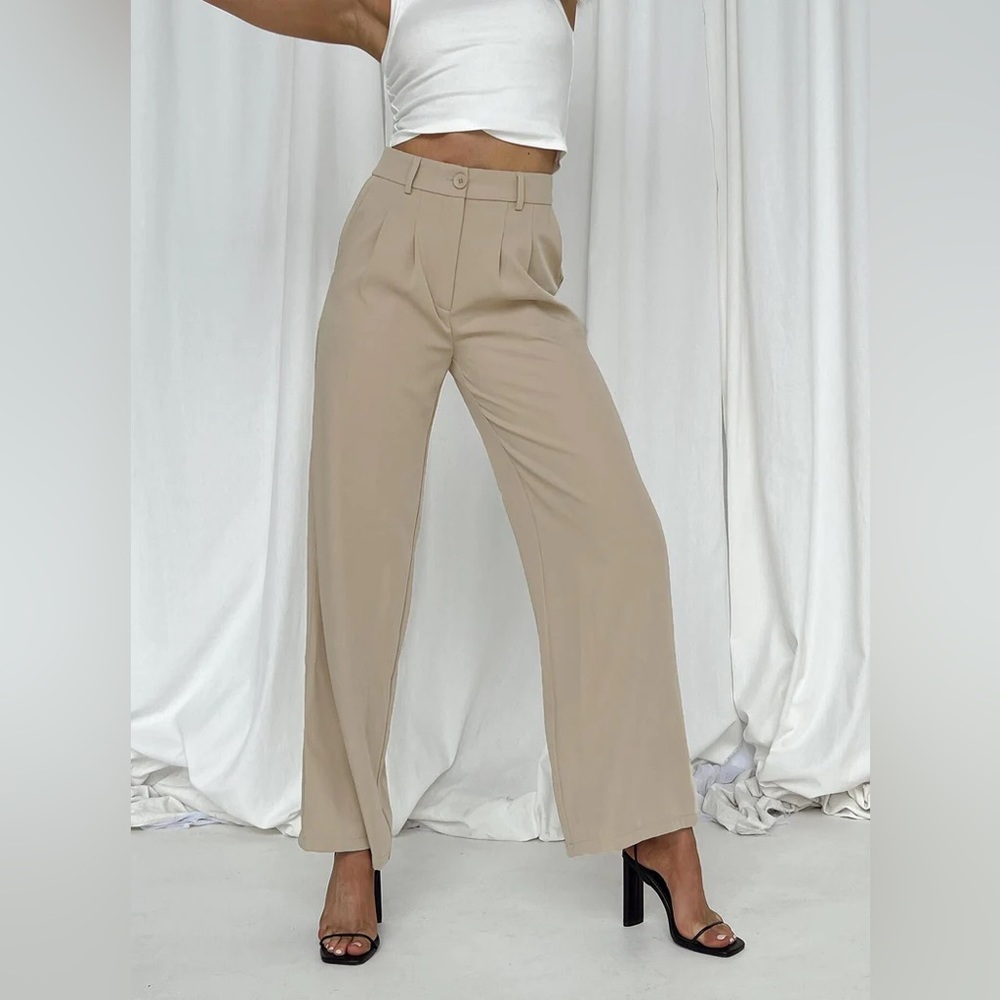 NWT Princess Polly Archer Pants Taupe Pleated Wide Leg